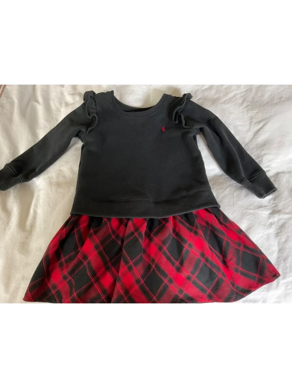 Polo Ralph Lauren Girls Plaid Fleece Sweatshirt Dress Kids 3/3T